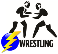 Image of wrestlers with lightning bolt logo