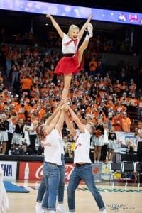 Picture of cheerleader doing heel stretch stunt